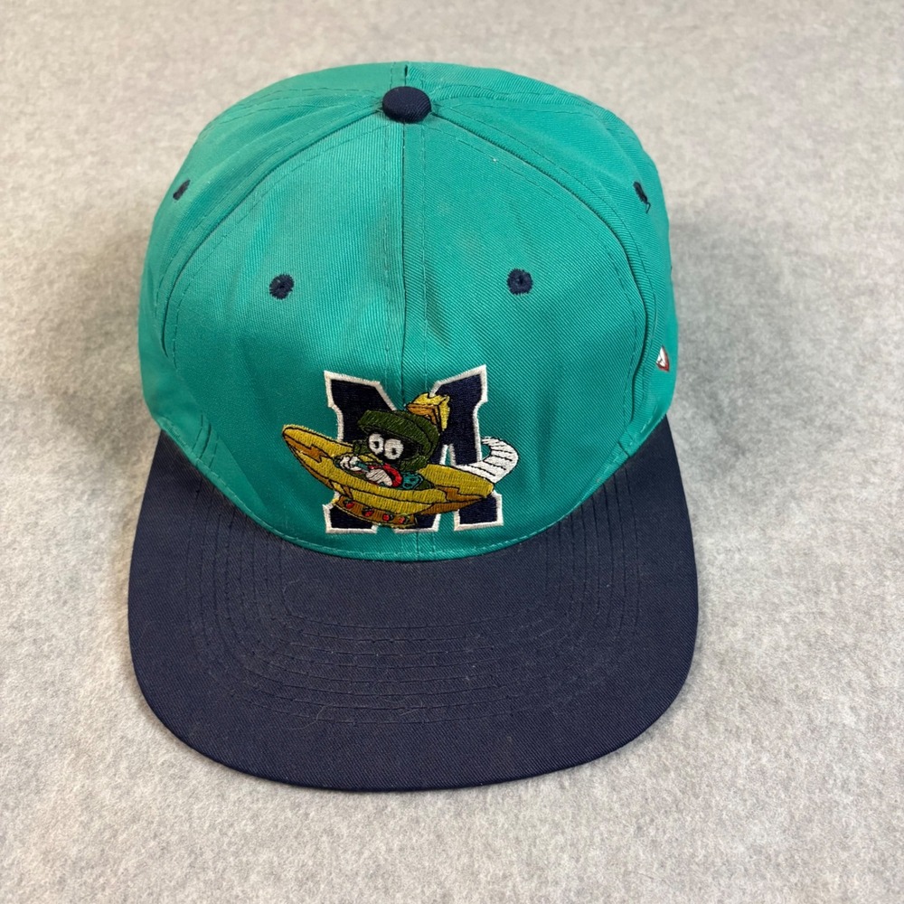 Vintage 1993 Marvin the Martian Snapback Hat Fresh Caps Teal Navy Looney Tunes